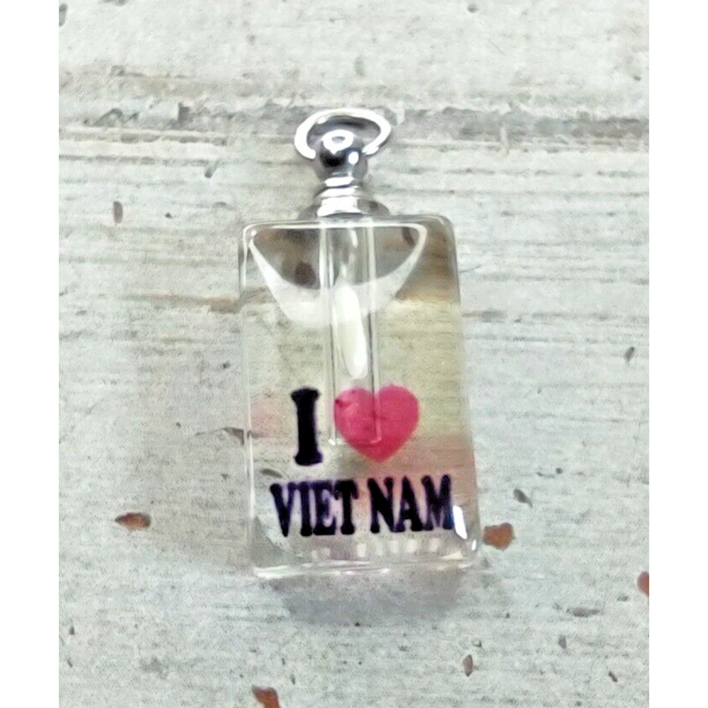 I Love Vietnam Heart Grain of Rice w/ Name Quinn Resin Necklace Charm Pendant